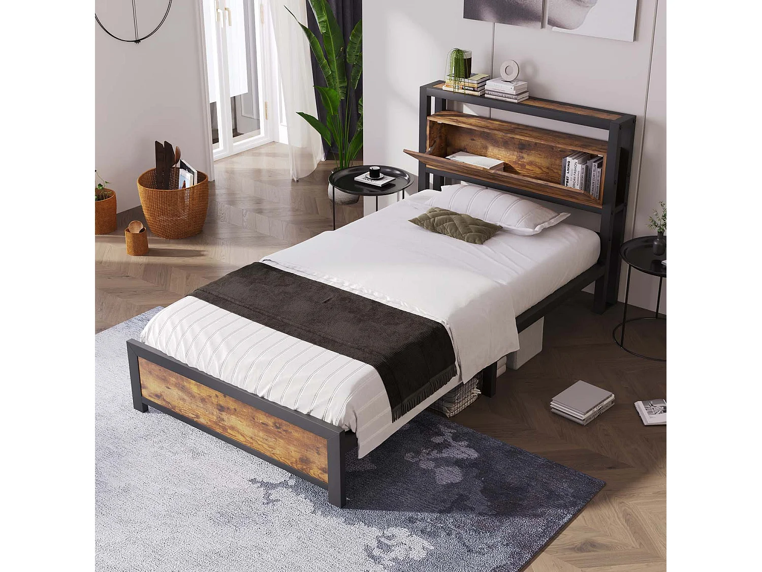 Dreamzie Bett 90x200 aus Metall - Bettgestell 90 x 200 für Matratze Einzelbett, Höche 35 cm